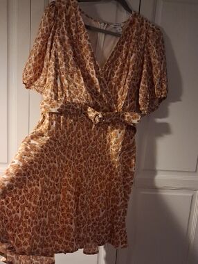 Nine West Cream Floral Wrap-Style Mini Dress